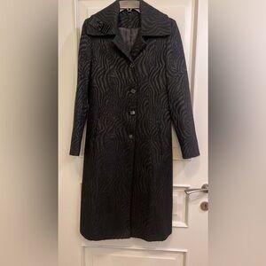 Black Textured Trench Coat with Tailored Fit